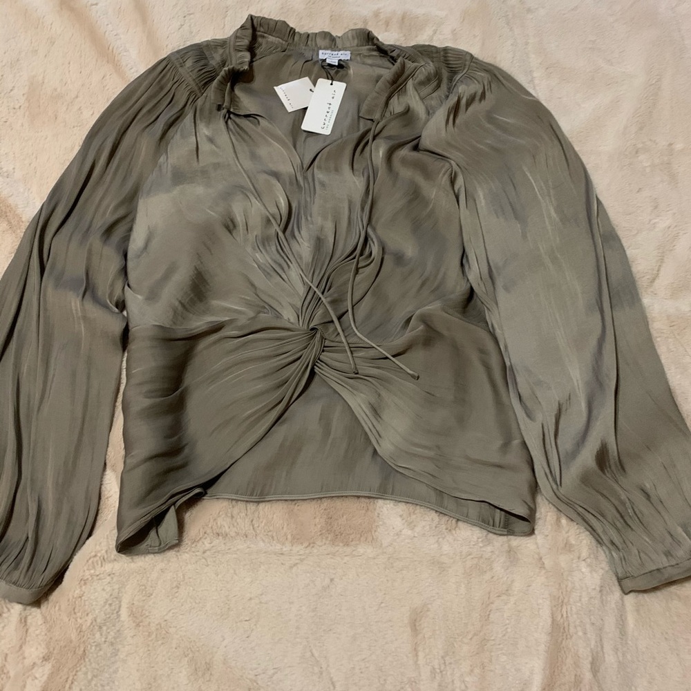Champagne silk-like blouse with twist knot front